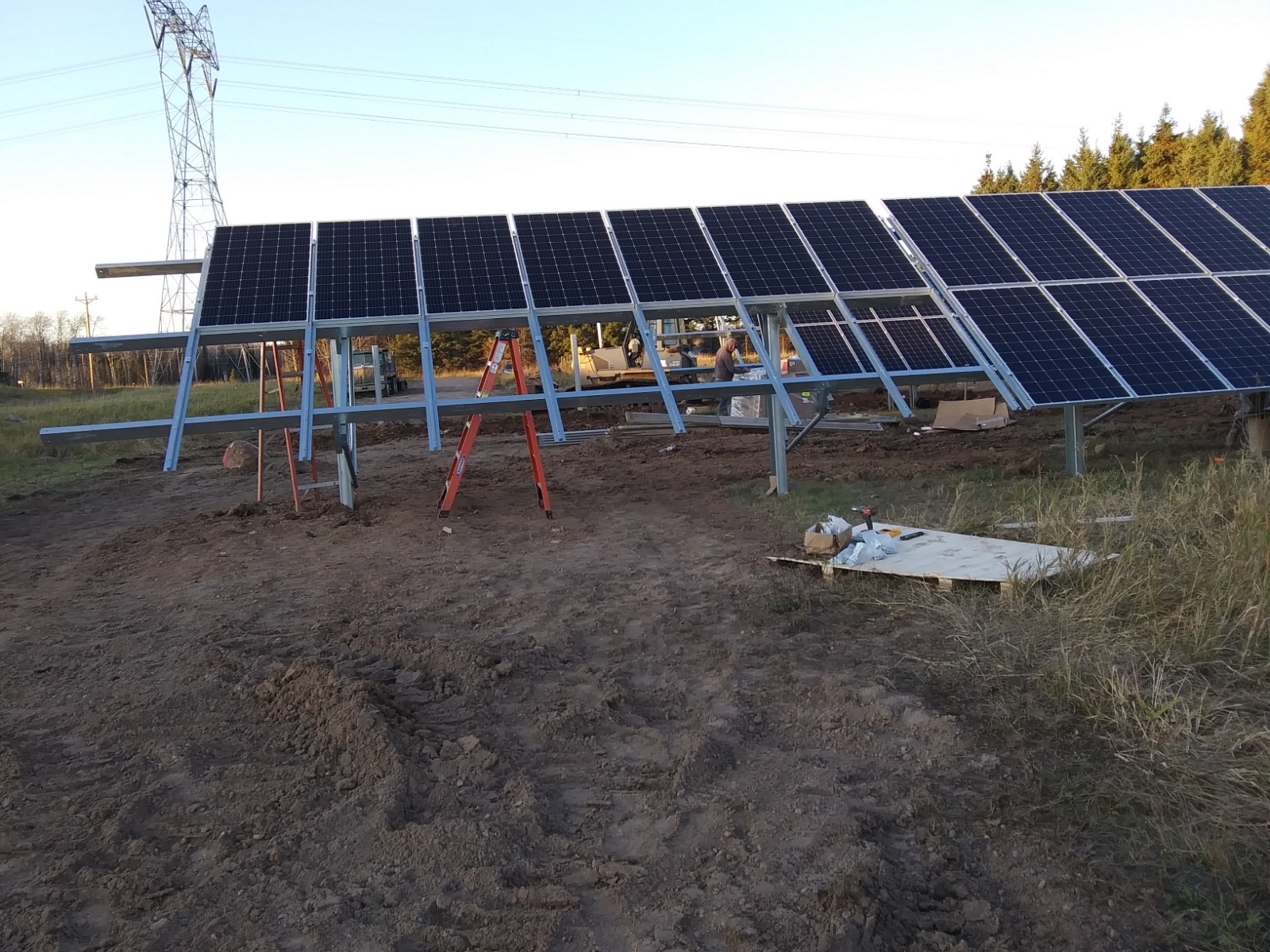 A solar panel in the process of being constructed