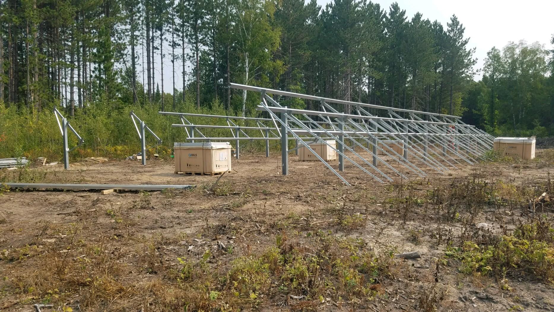 Metal structures for solar panels being set up