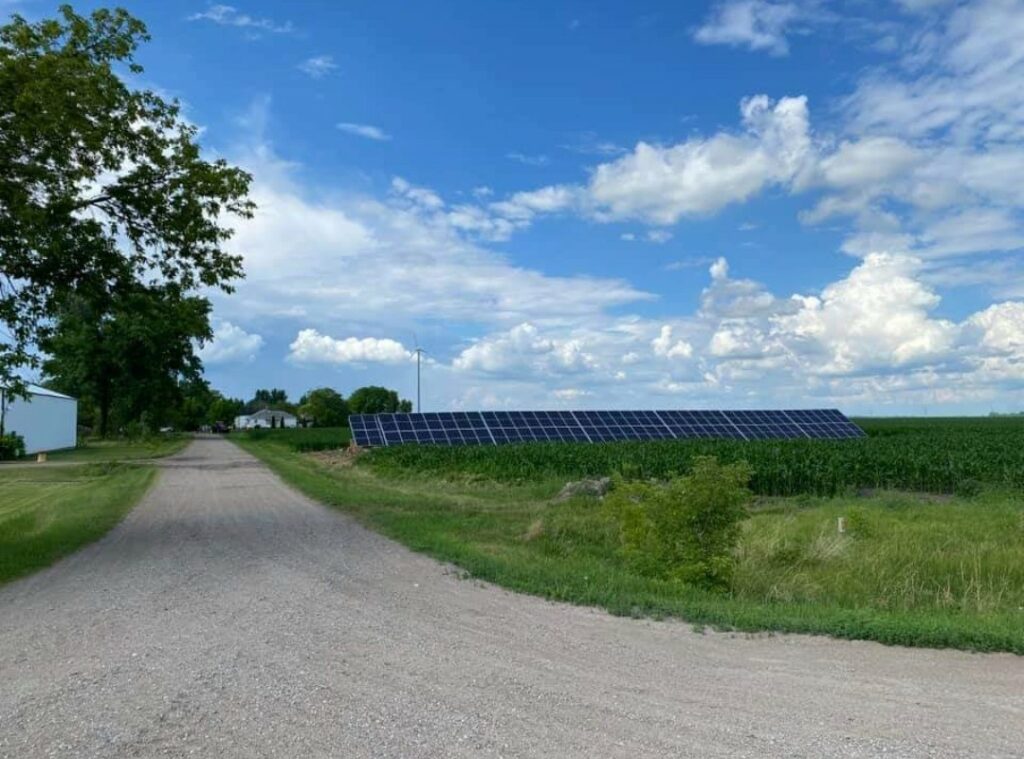A solar farm near a crop field